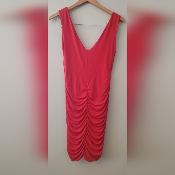 Pretty Little Things Red Bodycon Ruched Dress Size 8 - Picture 1 of 5